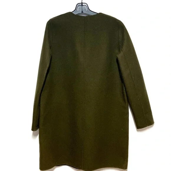 Vince Olive Double Breasted  Lightweight Spring Wool Trench Coat Sz M - Picture 4 of 5